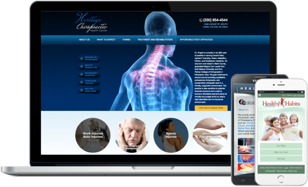 Ideas That Relieve Pain In Chiropractic Websites 2 Chiropractic Website And Mobile Website Example On Laptop And Iphone