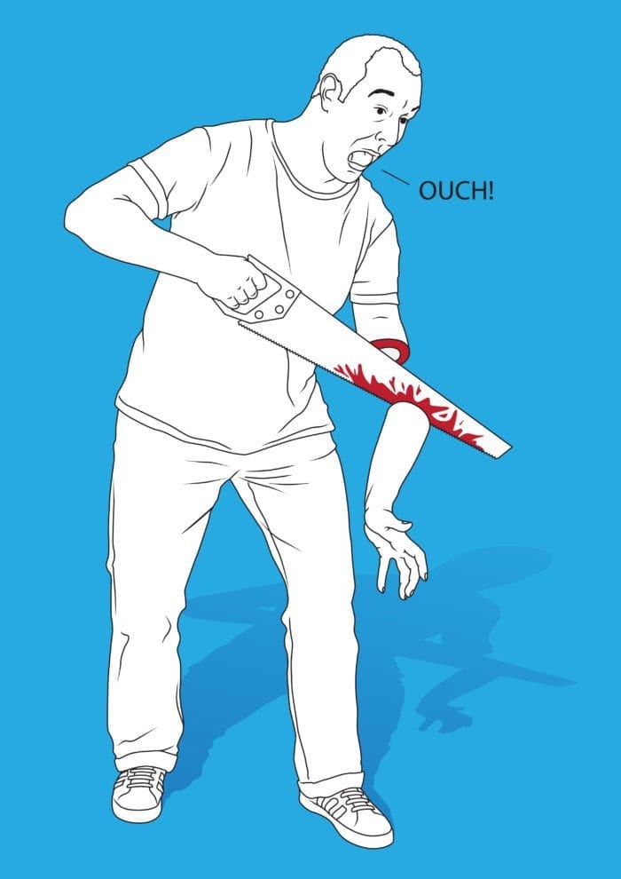 a man saws off his own arm