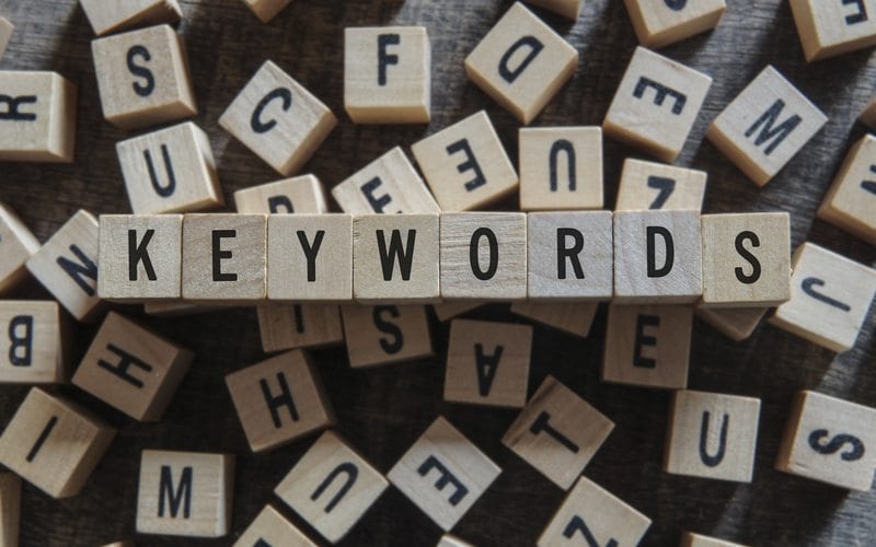 "Keyword" spelled out within a pile of building blocks