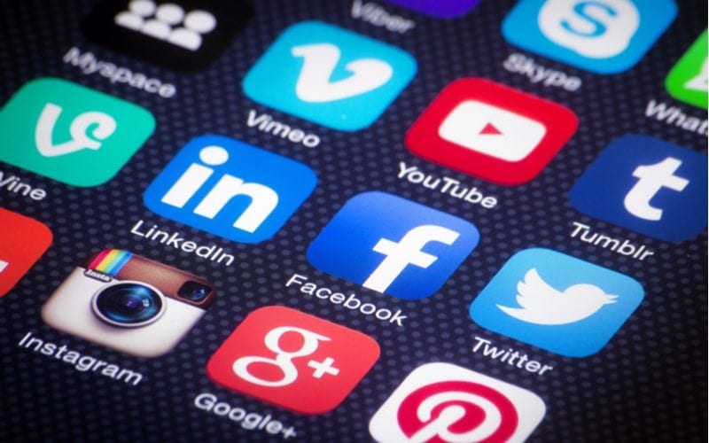 Various Social Media Icons being displayed on an iphone
