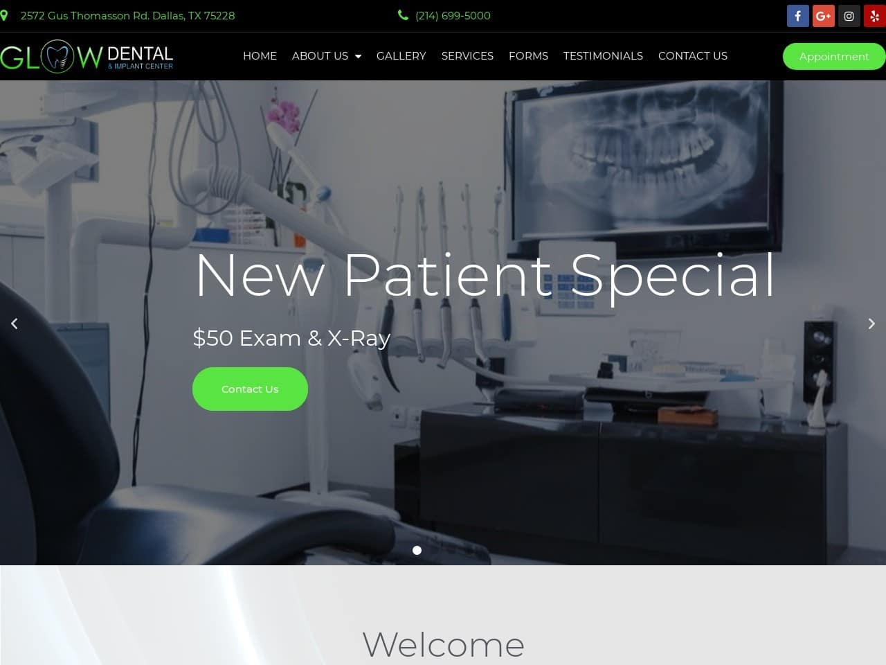 Glow Dental and Implants Website Screenshot from url glowdentaldallas.com