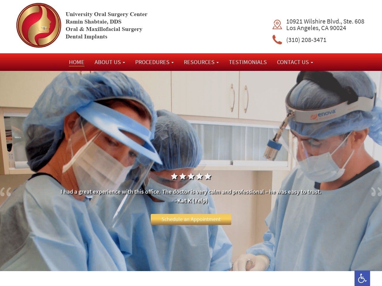 University Oral Surgery Website Screenshot from url implantsinla.com
