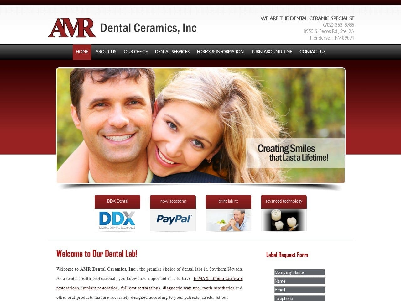 AMR Dental Ceramics Website Screenshot from url lasvegasdentallab.com