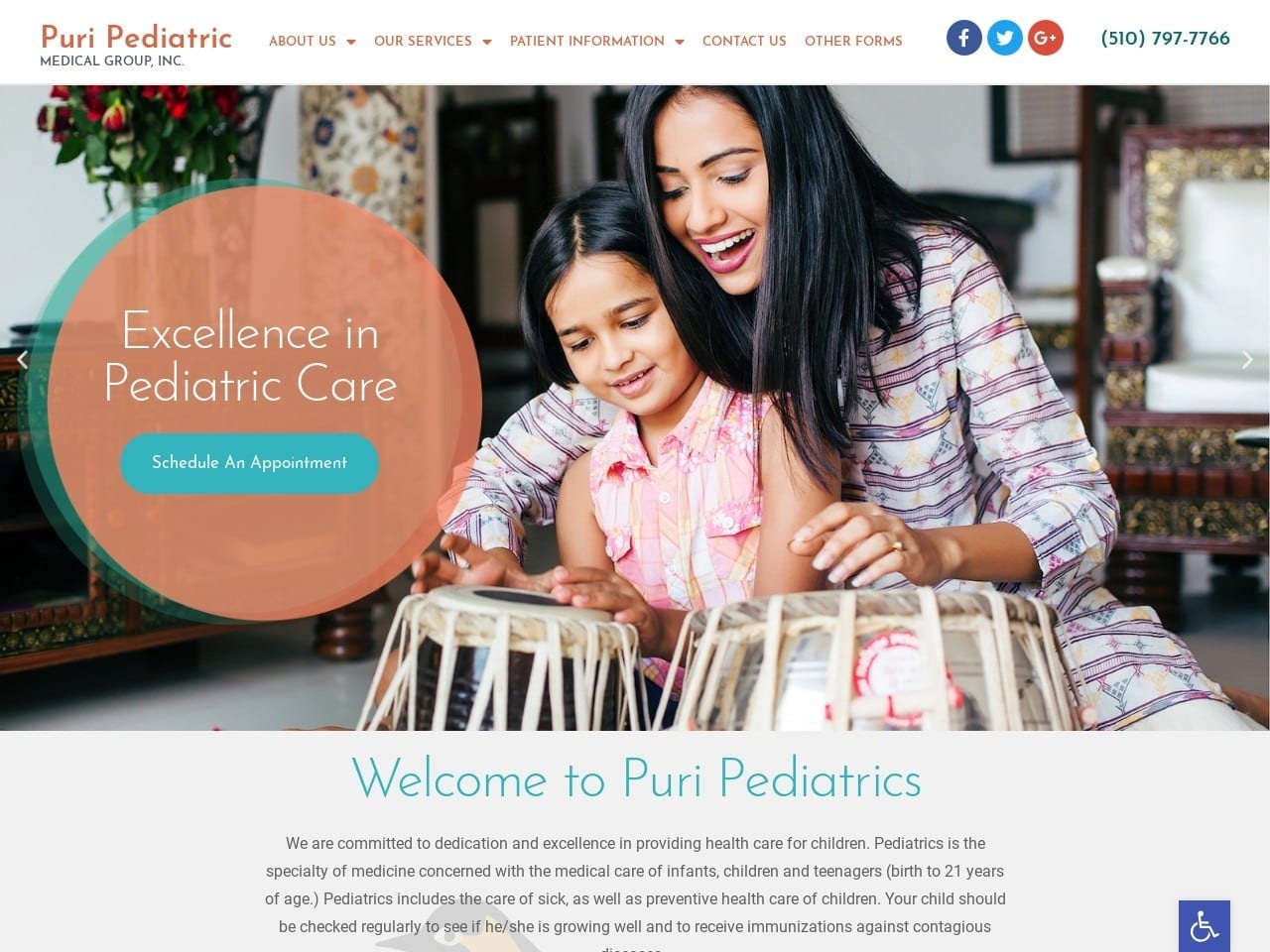 Puri Pediatric Medical Group Website Screenshot from url puripeds.com