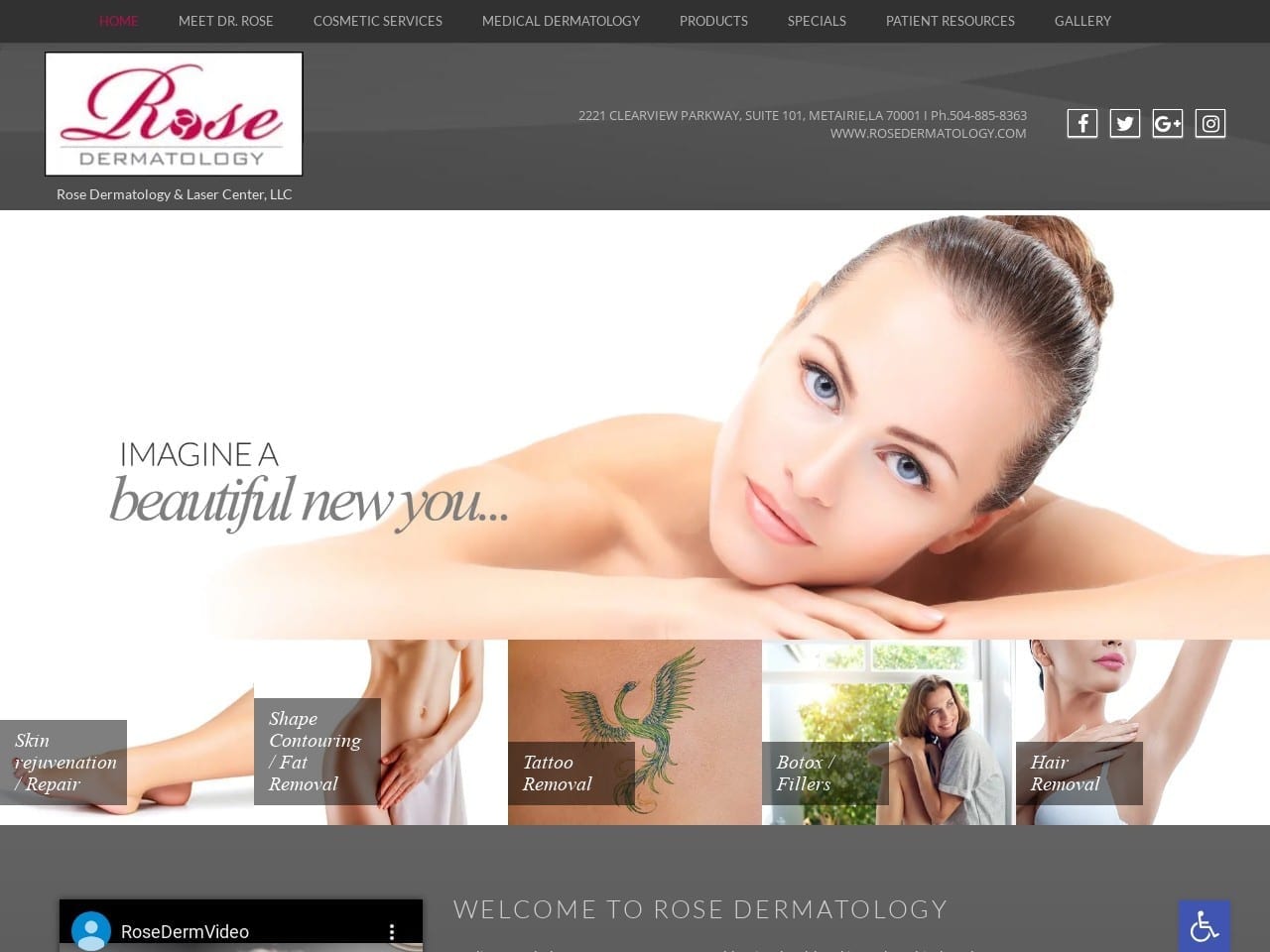 Rose Dermatology Website Screenshot from url rosedermatology.com