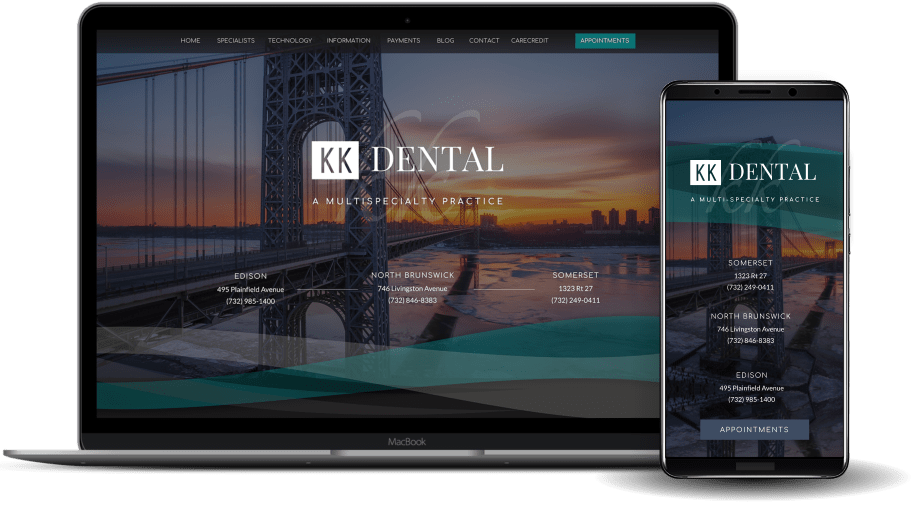 Custom dental Website on a Laptop and phone