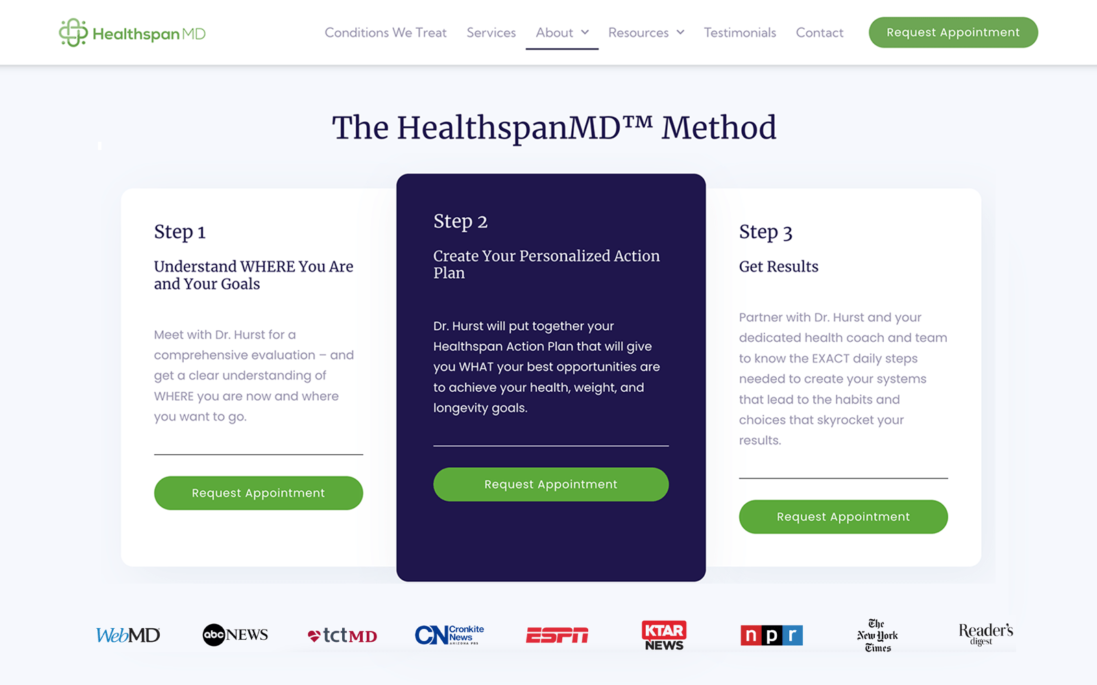 Website Showing Three Steps to Appointment