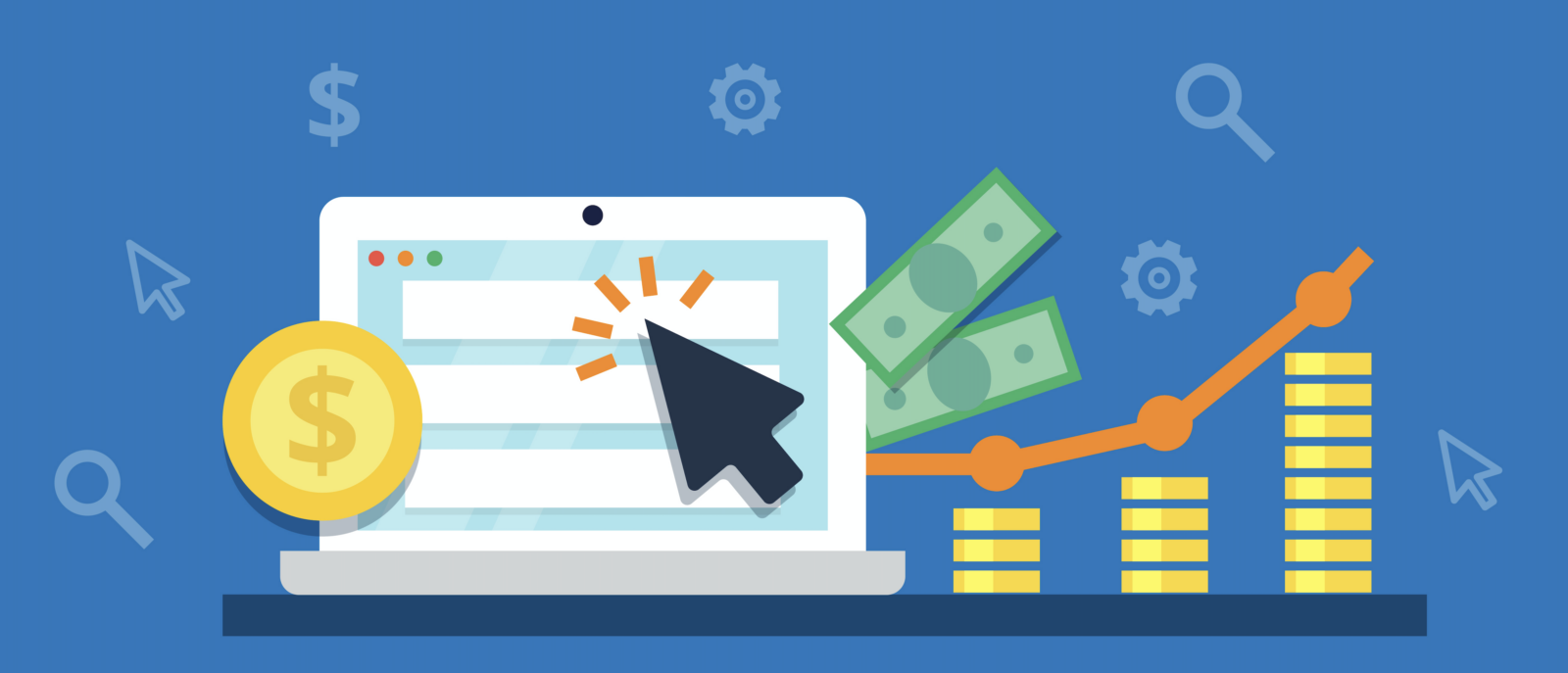 illustration showing online marketing and charts