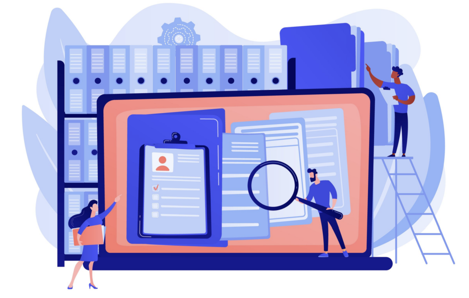 illustration shows working with databases by people