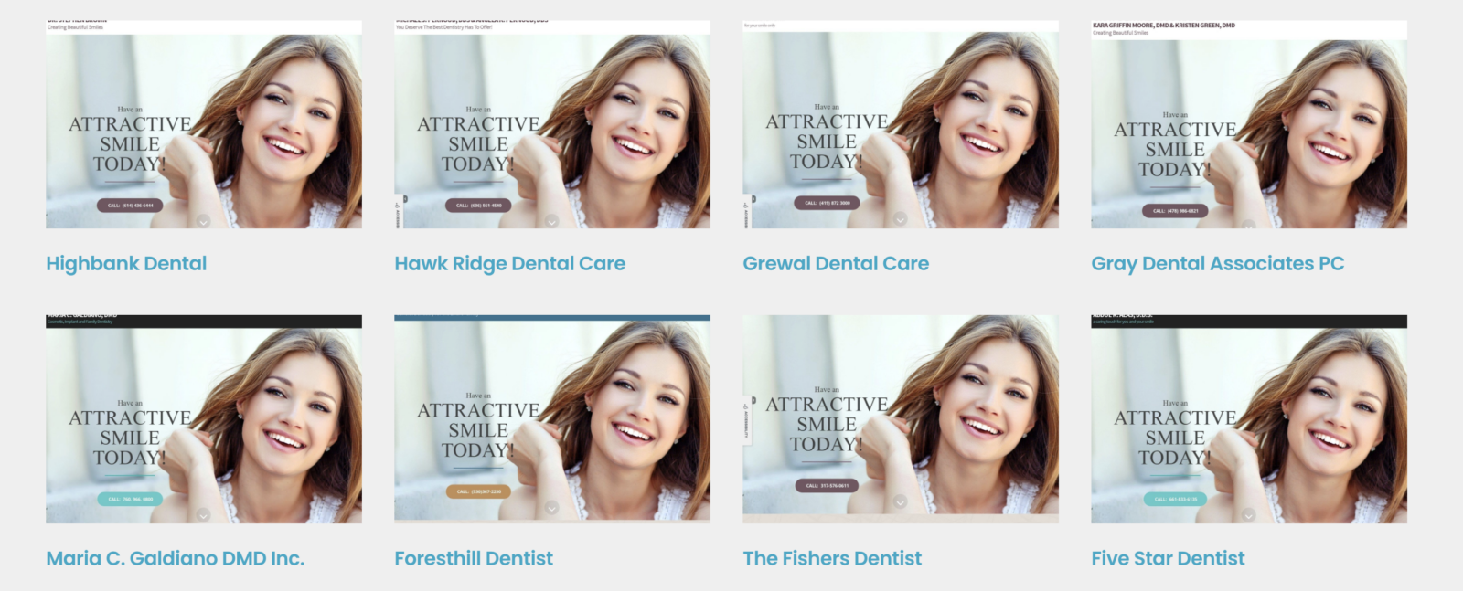 examples of template websites of eight dentists