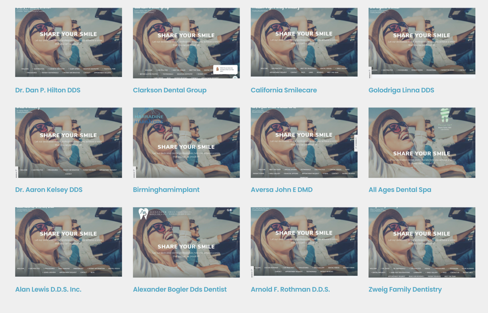 Twelve practices with the same dental template