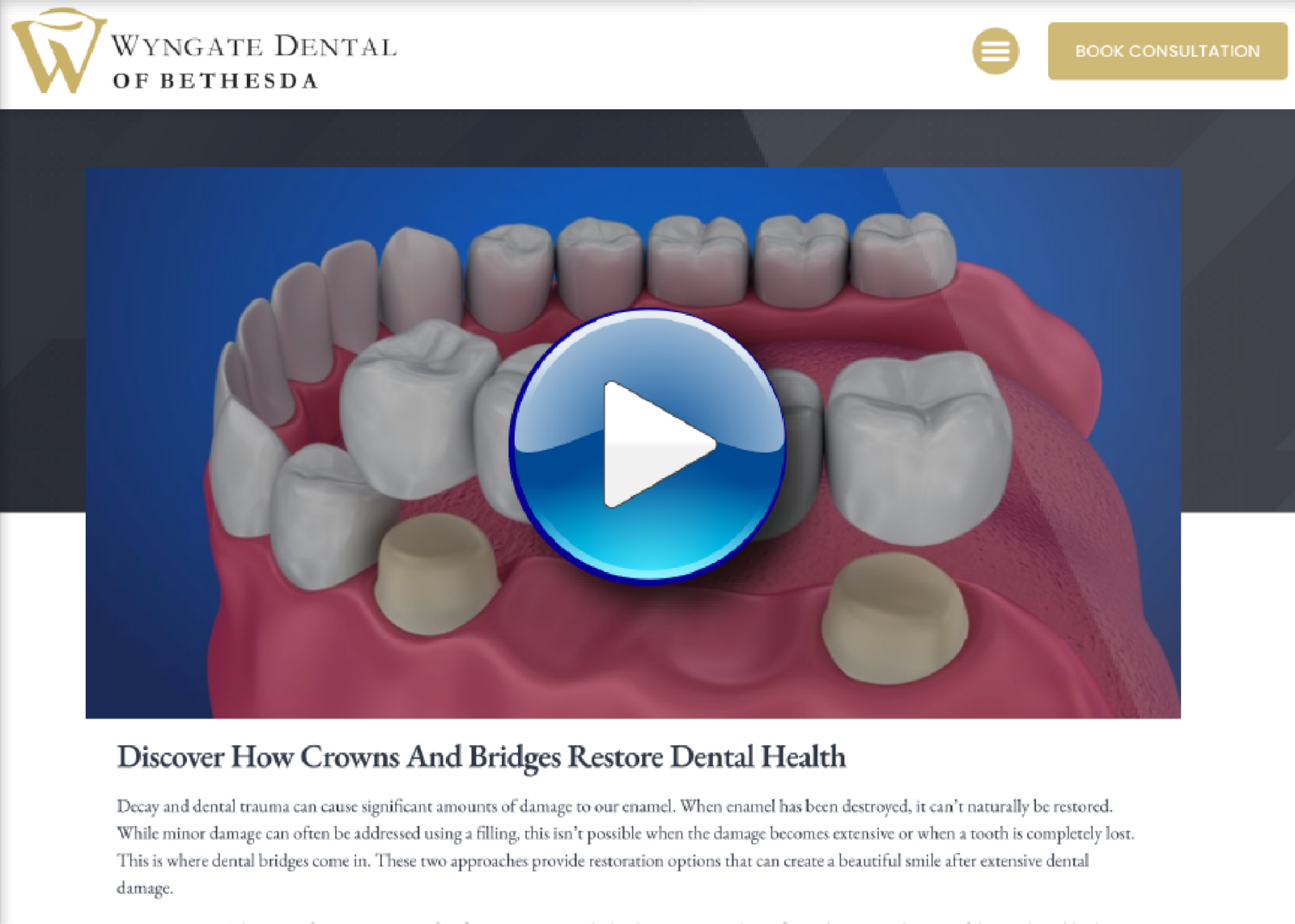 Screenshot of Crowns Page with Video Button