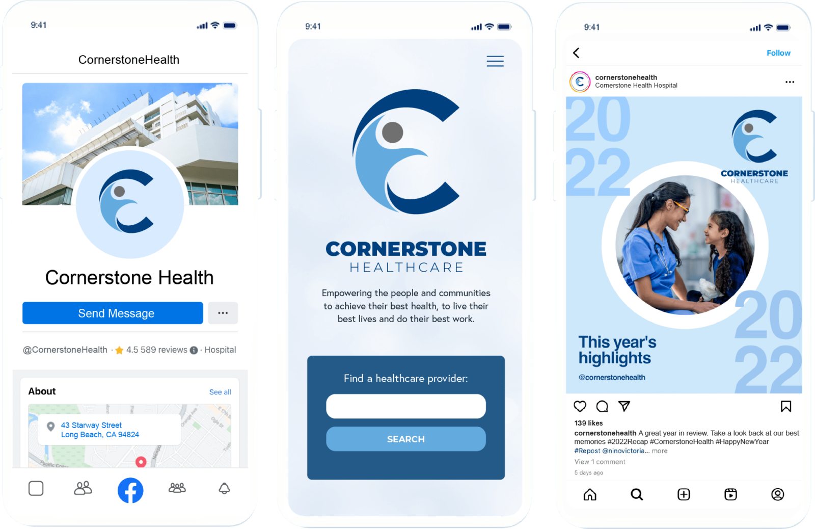 Screenshots of healthcare branding