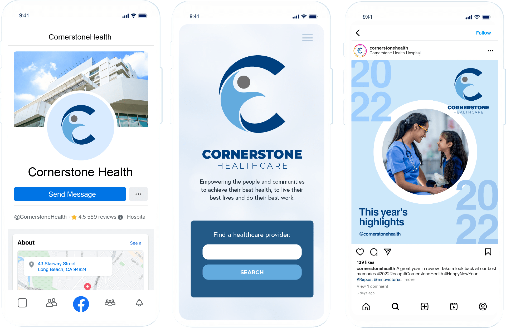 Screenshots of healthcare branding