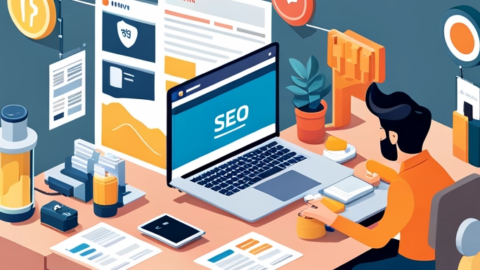 technical seo illustration of person working on it