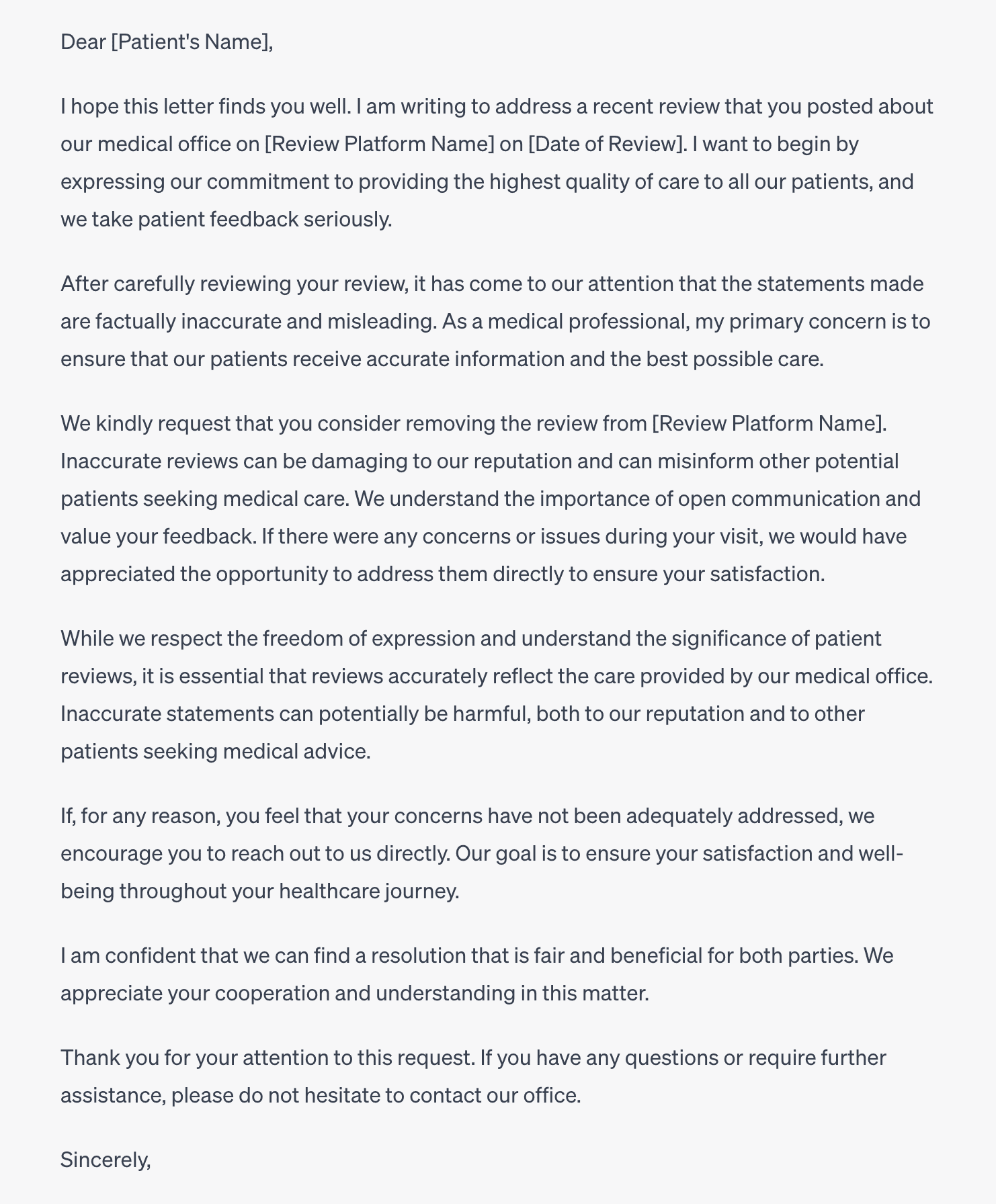 review removal legal letter example